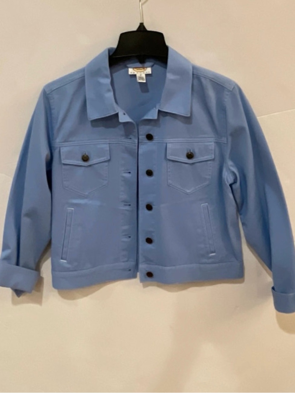 Talbots Petites Women’s S Blue Cotton Trucker Jacket Button Front Pockets